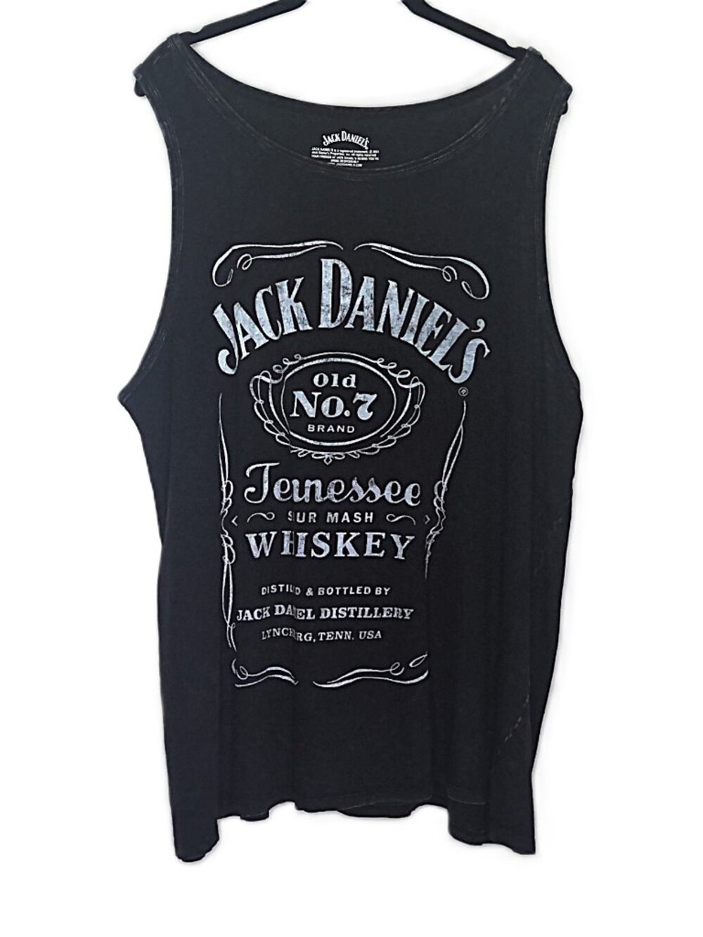 Jack Daniel's Men's Muscle Tee Tank Top Vintage Wash Black White Graphic 3  (XL)